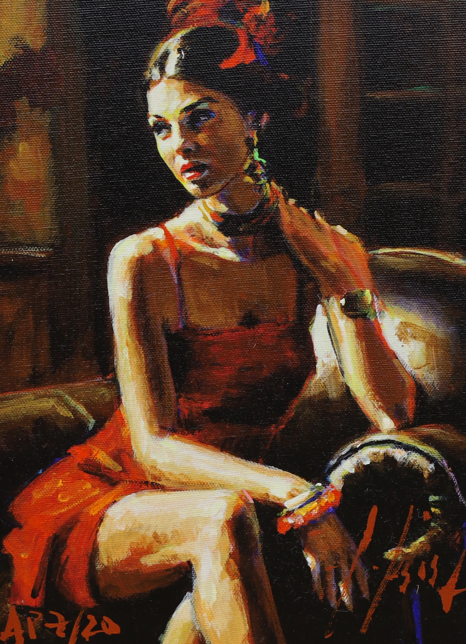 Fabian Perez (Argentinian, b.1967), hand embellished giclee artist proof print, 'Linda in red', limited edition 7/20, COA verso, 29 x 21cm